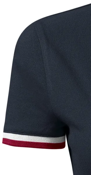 Polo de mujer con cuello hacia arriba - Mangas cortas con rayas en contraste.