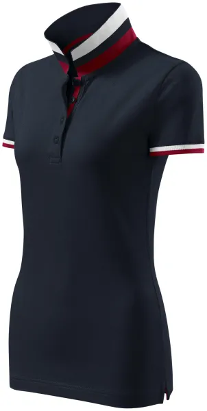 Polo de mujer con cuello hacia arriba - Polo de mujer con cuello de rayas en contraste